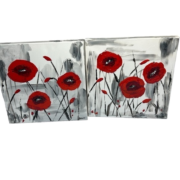 Original Artwork Acrylics on Canvas Red Poppies - Picture 12 of 15